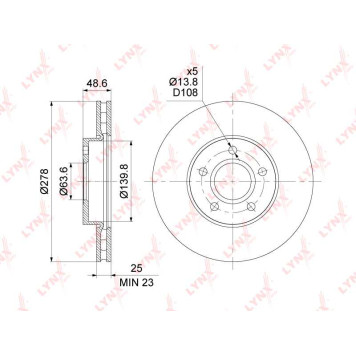Диск тормозной передний (278x25) <b>LYNXAUTO BN-1440</b>