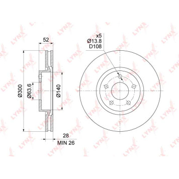 Диск тормозной передний (300x28) <b>LYNXAUTO BN-1461</b>