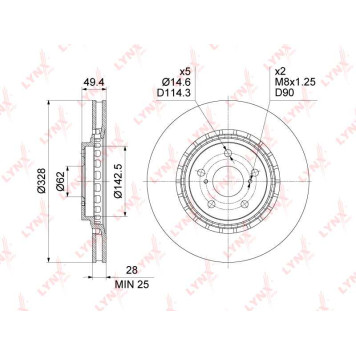 Диск тормозной передний (328x28) <b>LYNXAUTO BN-1639</b>