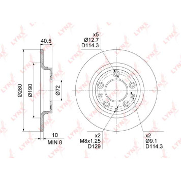 Диск тормозной задний (280x10) <b>LYNXAUTO BN-1651</b>