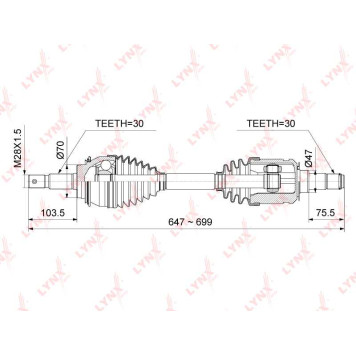 Привод в сборе подходит для TOYOTA Land Cruiser Prado(120) 3.0D-4.0 02-09, LEXUS GX470 01-09 <b>LYNXAUTO CD-1023</b>