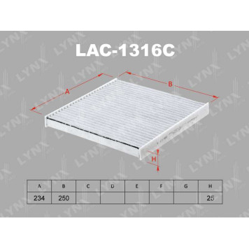 Фильтр салонный подходит для CITROEN Jumper 06>, FIAT Ducato 06>, PEUGEOT Boxer 06> <b>LYNXAUTO LAC-1316C</b>