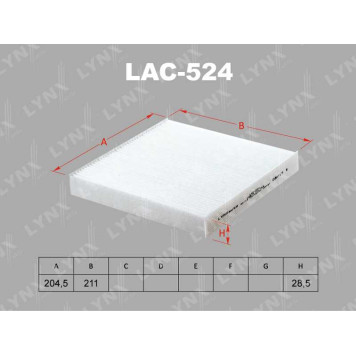 Фильтр салонный подходит для HONDA City(GM) 08> / Jazz(GD-GK) 02> / HR-V 14> / Insight 09> <b>LYNXAUTO LAC-524</b>