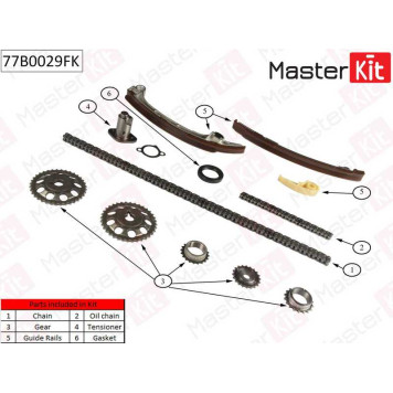Комплект цепи грм TOYOTA Avensis 2.0i/2.4i 16V 1AZFE/2AZFE 01- <b>MASTERKIT 77B0029FK</b>-1
