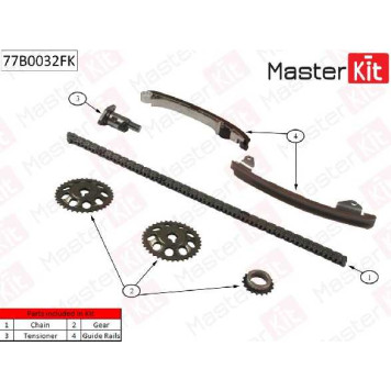 Комплект цепи грм TOYOTA Corolla 1.4i-1.6i-1.8i 1ZZ-FE/3ZZ-FE/4ZZ-FE 00- <b>MASTERKIT 77B0032FK</b>