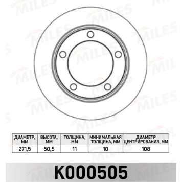 Диск тормозной ВАЗ 2121, 21213, 2123 передний MILES K000505 (2121-3501070)