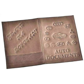 Бумажник водителя кожаный светлый с рельефным рисунком "Логотипы авто-1