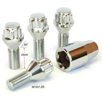 Болты колеса с секретом М12х1,25х29 ВАЗ, иномарки (4 болта, 1 ключ) LS