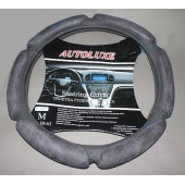 Оплетка на руль M (38см) спонжевая 6 подушек серая AUTOLUXE AL-021GM