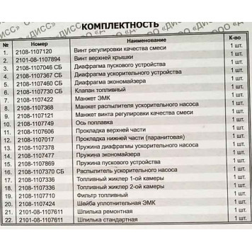 Ремкомплект карбюратора ВАЗ 2108-2