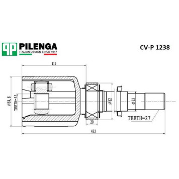 Шрус внутренний передний правый nissan qashqai_i <b>PILENGA CV-P1238</b>-1