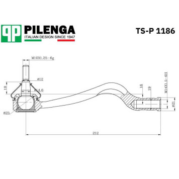 Рулевой наконечник левый LARGUS, LOGAN TS-P 1186 <b>PILENGA TS-P1186</b>-1