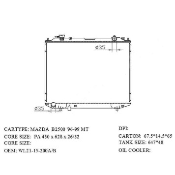 Радиатор MAZDA B2500 / BT50 / PROCEED MARVIE 96-99 / FORD RANGER 2.5D / 2.5TD / 2.9D 98- 2.5TD / 3.0TD 06- <b>SAT MZ0010</b>