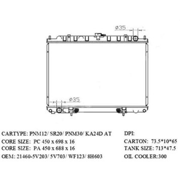 Радиатор NISSAN RNESSA (KA24DE) / PRESAGE / BASSARA / SERENA / LIBERTY / PREIRIE SR20 / YD25 98-02 <b>SAT NS0005-12</b>-1