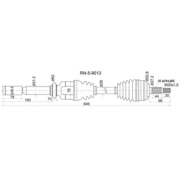 Привод в сборе передний прав. RENAULT FLUENCE 10- 1,6 AКПП <b>SAT RN-5-9013</b>