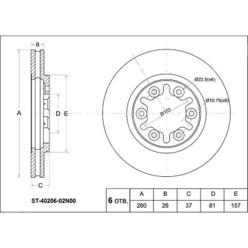 Диск тормозной передний NISSAN Atlas / Condor F23 00-, Caravan E24 93- <b>SAT ST-40206-02N00</b>