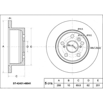 Диск тормозной зад TOYOTA Harrier ACU / MCU3# 00-, Kluger ACU / MCU2# 00-, LX RX330 / 350 / 400 03- <b>SAT ST-42431-48041</b>