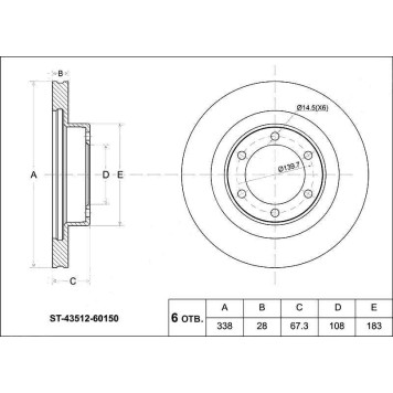 Диск тормозной передний TOYOTA Land Cruiser Prado #J12#, Lexus GX470 02- <b>SAT ST-43512-60150</b>