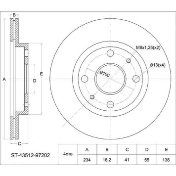 Диск тормозной перед TOYOTA DUET M100 / 111 98- / PASSO #C1# 04- / STORIA M100 / 111 98- / YRV M20# 0 <b>SAT ST-43512-97202</b>