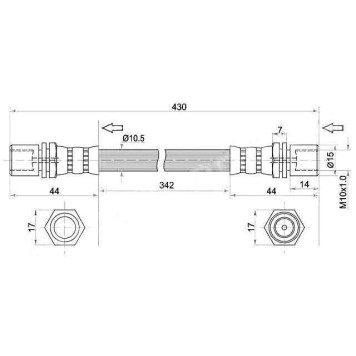 Шланг тормозной передний (Таиланд) TOYOTA HIACE / REGIUSACE 89-93 лев.=прав. <b>SAT ST-90947-02616</b>