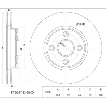 Диск тормозной передний MAZDA Demio DY# 02- <b>SAT ST-D35Y-33-25XD</b>-1