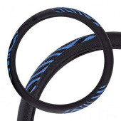 Оплетка на руль M (38см) SKYWAY Glamour-1, экокожа черная с черно-синими вставками "змея