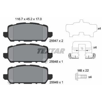 Комплект тормозных колодок, дисковый тормоз <b>TEXTAR 2594701</b>