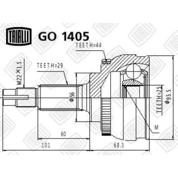 Шрус наружный Nissan X-Trail 01- 2.0/2.5 мT/AT ABS <b>TRIALLI GO1405</b>-1