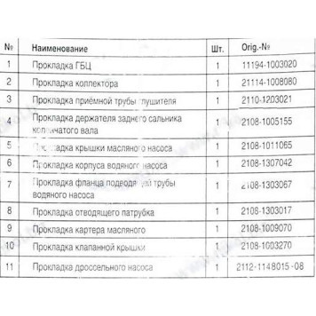 Набор прокладок ДВС ВАЗ 1118 полный <b>TRIALLI GZ 101 7026</b>-1