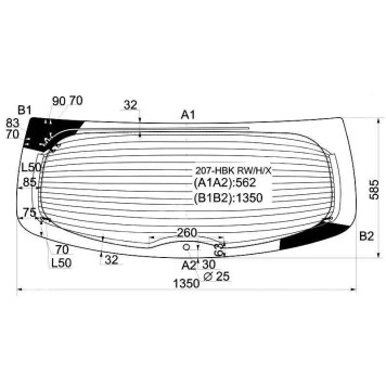 Стекло заднее (крышка багажника) с обогревом PEUGEOT 207 3D / 5D HBK 2006- <b>XYG 207-HBK RW/H/X</b>