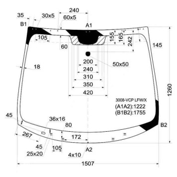 Стекло лобовое в клей PEUGEOT 3008 / 5008 09-16 <b>XYG 3008-VCP LFW/X</b>