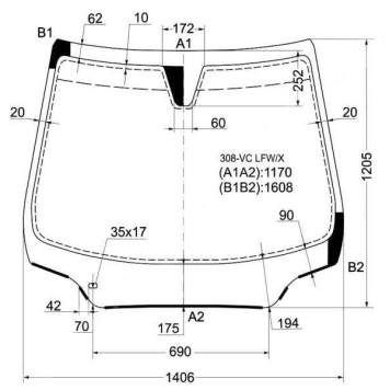 Стекло лобовое в клей PEUGEOT 308 3D / 5D HBK 07- <b>XYG 308-VC LFW/X</b>