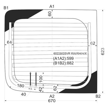 Стекло заднее (распашной двери) правое с обогревом RENAULT TRAFIC / OPEL VIVARO / NISSAN PRIMASTAR 01- <b>XYG 6022BGSVR RW/RH/H/X</b>