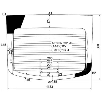 Стекло заднее (крышка багажника) с обогревом SSANGYONG ACTYON 5D SUV 2005- <b>XYG ACTYON RW/H/X</b>