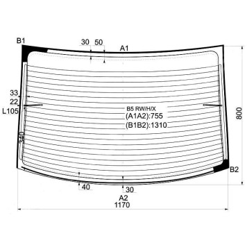 Стекло заднее с обогревом VOLKSWAGEN PASSAT B5 4D SED 97- (молд) <b>XYG B5 RW/H/X</b>