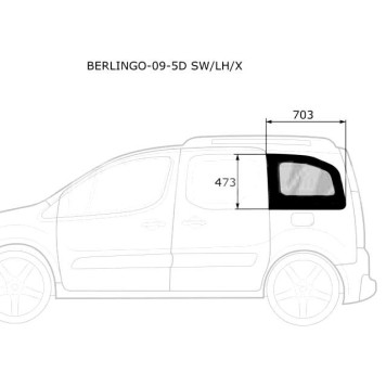 Стекло кузова (собачник) под сдвижную дверь заднее левое CITROEN BERLINGO / PEUGEOT PARTNER 08- <b>XYG BERLINGO-09-5D SW/LH/X</b>