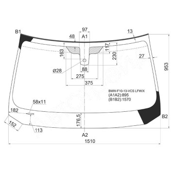 Стекло лобовое в клей BMW 5-SERIES F10 / F11 13- 4 / 5D <b>XYG BMW-F10-13-VCS LFW/X</b>