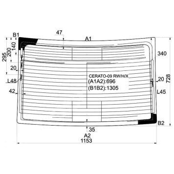 Стекло заднее (крышка багажника) с обогревом KIA FORTE / CERATO 2009- <b>XYG CERATO-09 RW/H/X</b>