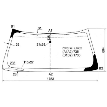 Стекло лобовое в клей CHEVROLET AVALANCE 03-06 / SUBURBAN 00-06 / TAHOE 99-07 / CADILLAC ESCALADE 02-07 <b>XYG DW01341 LFW/X</b>