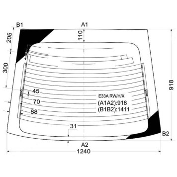 Стекло заднее (крышка багажника) с обогревом MITSUBISHI GALANT 87-92 5D HBK <b>XYG E33A RW/H/X</b>