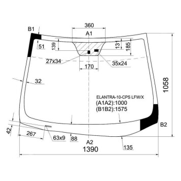 Стекло лобовое в клей HYUNDAI ELANTRA / AVANTE 2010- <b>XYG ELANTRA-10-CPS LFW/X</b>