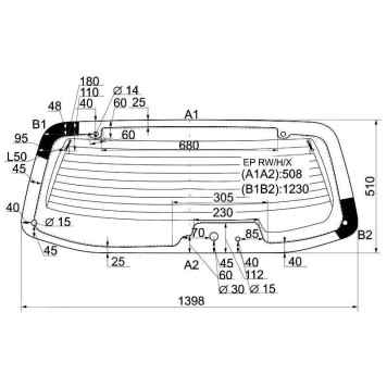 Стекло заднее (крышка багажника) с обогревом MAZDA TRIBUTE 3.0 V6 WAGON 00-02 6 отверстий <b>XYG EP RW/H/X</b>