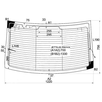 Стекло заднее с обогревом VOLKSWAGEN JETTA 4D SEDAN 05- <b>XYG JETTA-05 RW/H/X</b>