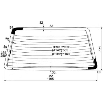 Стекло заднее (крышка багажника) с обогревом в клей (фонари не хруст) TOYOTA COROLLA 5D WGN 91-98 <b>XYG KE106 RW/H/X</b>