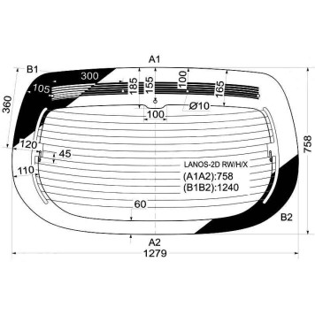 Стекло заднее (крышка багажника) с обогревом DAEWOO LANOS 3D HATCHBACK\DONINVEST ASSOL 3D 1997- <b>XYG LANOS-2D RW/H/X</b>