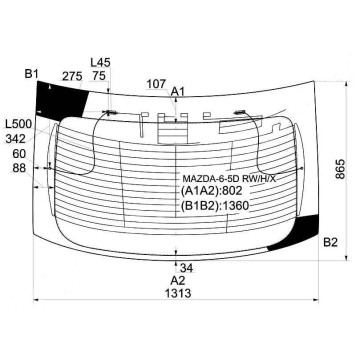 Стекло заднее (крышка багажника) с обогревом MAZDA 6 / ATENZA 5D HATCHBACK 2003- <b>XYG MAZDA-6-5D RW/H/X</b>