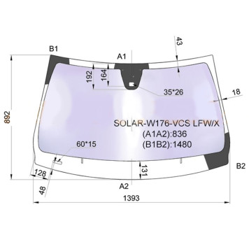 Стекло лобовое в клей MERCEDES BENZ A CLASS (W176) HBK 12- <b>XYG SOLAR-W176-VCS LFW/X</b>