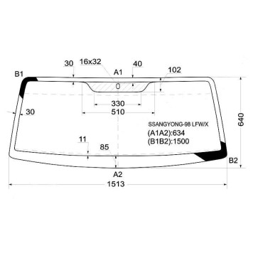 Стекло лобовое в клей SSANGYONG KORANDO WAGON 1996- / TAGER ( ТАГАЗ ) 2008- <b>XYG SSANGYONG-98 LFW/X</b>