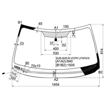 Стекло лобовое с обогревом щеток в клей SUBARU FORESTER 2008- <b>XYG SUB-SH5-R-VCPH LFW/H/X</b>