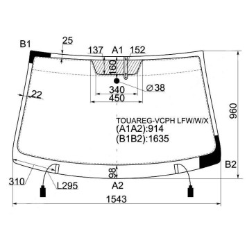 Стекло лобовое с полным обогревом в клей VOLKSWAGEN TOUAREG / PORSCHE CAYENNE 02-10 <b>XYG TOUAREG-VCPH LFW/W/X</b>